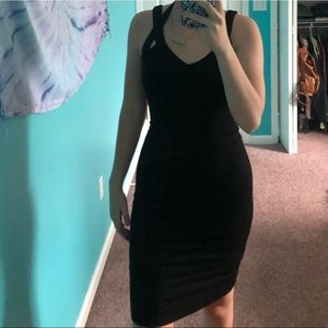 A black midi dress